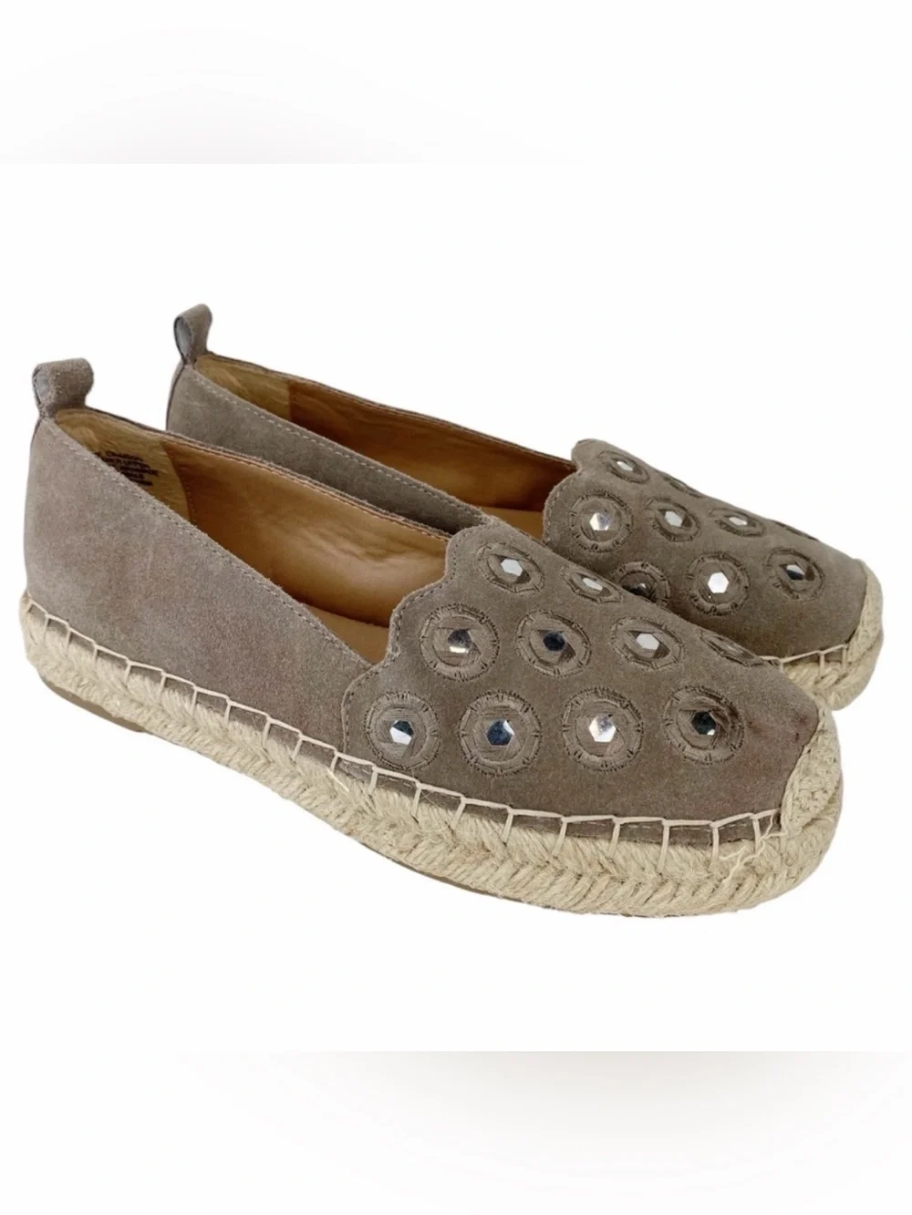 Crown Vintage Crimson Espadrille Shoes Tan Suede Leather Slip On Platform Size 7